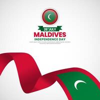 Maldives independence day greeting card, square banner background with warving ribbon flag vector