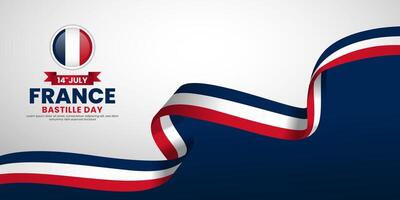 France bastille day banner background 14 July design element with waving ribbon flag vector