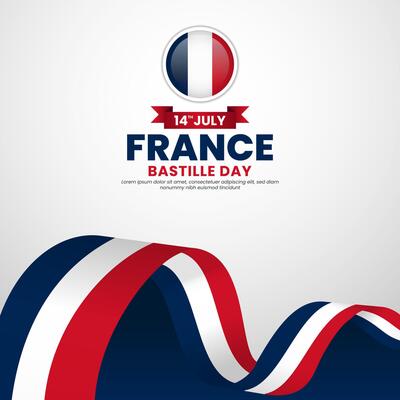 France bastille day Square banner with waving ribbon flag