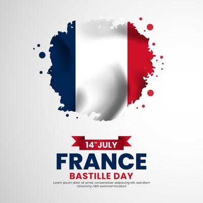 France bastille day with Grunge brush painted flag style for square banner background