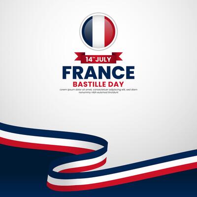 France bastille day banner background with waving ribbon flag