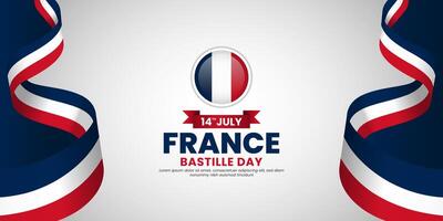 France bastille day banner background design element with waving ribbon flag vector