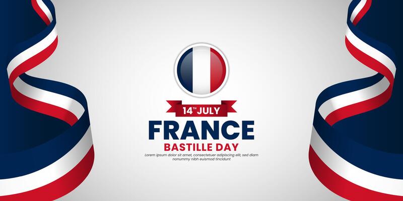 France bastille day banner background design element with waving ribbon flag