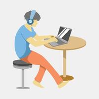 A man works at home with his laptop while relaxing, illustration of the concept of working from home vector
