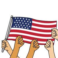 Happy Independence Day 4th July with cartoon image of hand waving flag vector