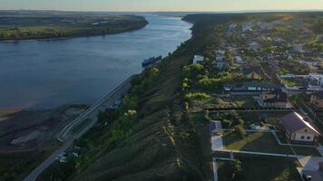 Scenic aerial view of riverside town in Yelabuga, Russia video