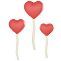 Three heart shaped lollipops on sticks on valentine concept png