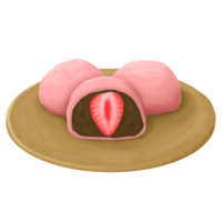 a strawberry on a plate with a chocolate cake png