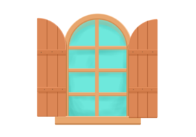 a wooden window with a green window frame and shutters png