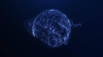 Glowing blue energy sphere pulsating with plasma and particles. Sci-fi digital orb on dark background. Futuristic seamless 4K 60FPS loop for motion design and tech visuals. video