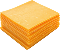 Layered stack of super thin square slices of cheddar cheese png
