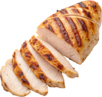 Juicy and tender grilled chicken breast with appealing char lines sliced and ready to serve as a delicious main course or part of a healthy meal png