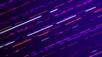 Colorful glowing neon lines, dashed lines and dots moving diagonally across the frame on a dark purple gradient background. Full HD, looping abstract motion background animation. video