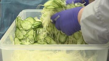 Mix cabbage and cucumbers by hand video