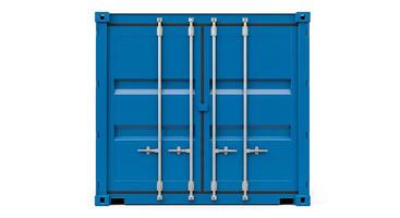 Frontal view of a closed blue shipping container with silver loc photo