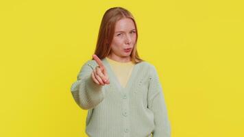 Displeased upset woman reacting to unpleasant awful idea dissatisfied shake head No dislike proposal video