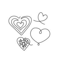 Outline hand drawn hearts composition. One line elements for print, banner, card, brochure vector