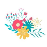 Abstract Floral Illustration With Vibrant Colors and Graphic Patterns. Vibrant styled graphic art showcasing abstract potted flowers framed with bold geometric and textured borders vector