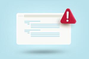 Web window with red exclamation sign. 3d illustration vector