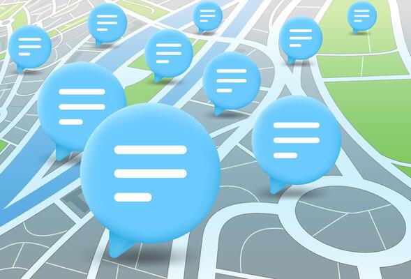 Abstract city map with speech bubbles. City communication concept3d illustration