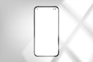 Modern smartphone with blank screen on bright background with window light. 3d mockup vector