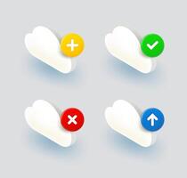 Cloud icon set with different pictograms. 3d icons collection vector