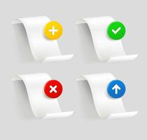 Blank paper icon set with different pictograms. 3d icons collection vector