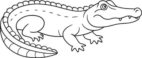 Crocodile Coloring Page Cute Cartoon Reptile Animal Drawing vector