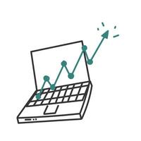 a laptop with an arrow going up on it vector