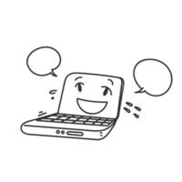 a cartoon laptop face with speech bubbles around it vector