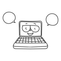 a cartoon laptop with speech bubbles above it vector