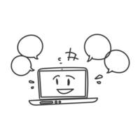 a laptop face with speech bubbles around it vector