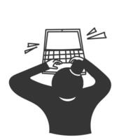 a person holding a laptop computer up to their head vector