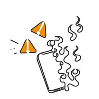 a phone with a warning sign and a fire vector