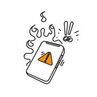 a phone with a warning fire sign on it vector