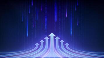 Abstract futuristic technology background with data streams and upward arrows. vector