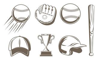 Icon Set of Baseball Equipment Featuring Various Elements of the Sport like Bats and Balls vector