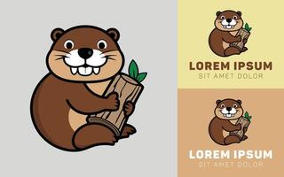 Cute Otter Happily Holding a Floating Wood Log vector