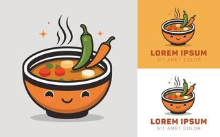 Cartoon Curry Soup Character with Steam Swirls and Fiery Look vector