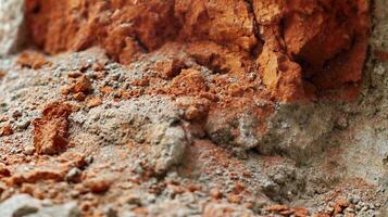 Broked concrete wall with lining from bits of broken brick. Used as a background. photo