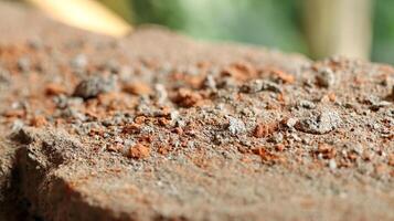 Concrete wall with lining from bits of broken brick. Used as a background. Selected focus photo