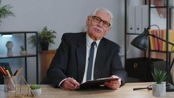 Senior business man director having interview job discussion, conference call at home office video