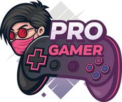 Pro gamer illustration with controller and mask vector
