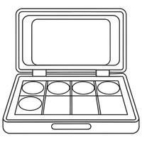 Empty makeup palette design six circular wells open case vector