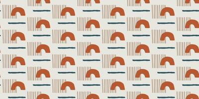 Seamless abstract geometric pattern with minimalist arches, horizontal and vertical lines in earthy tones on light background, modern boho digital design for textile, wallpaper, home decor horizontal vector