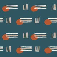 Minimalist abstract seamless pattern with hand drawn brush strokes geometric shapes terracotta elements on dark blue background modern textile wallpaper wrapping digital print home decor square vector