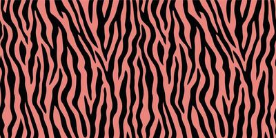 Trendy animal print with dark brown stripes over muted coral background, seamless zebra fur pattern for textile, wallpaper, modern fashion, wrapping paper, abstract jungle inspired surface vector