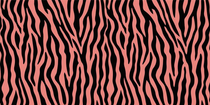 Trendy animal print with dark brown stripes over muted coral background, seamless zebra fur pattern for textile, wallpaper, modern fashion, wrapping paper, abstract jungle inspired surface