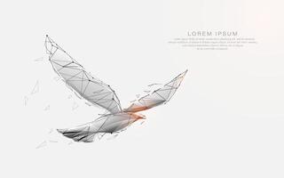 Low poly wireframe bird flying with geometric abstract particles vector