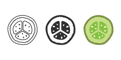 Three slices of cucumber with peace signs on them vector